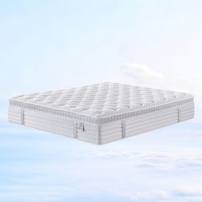 White mattress on a light blue gradient background