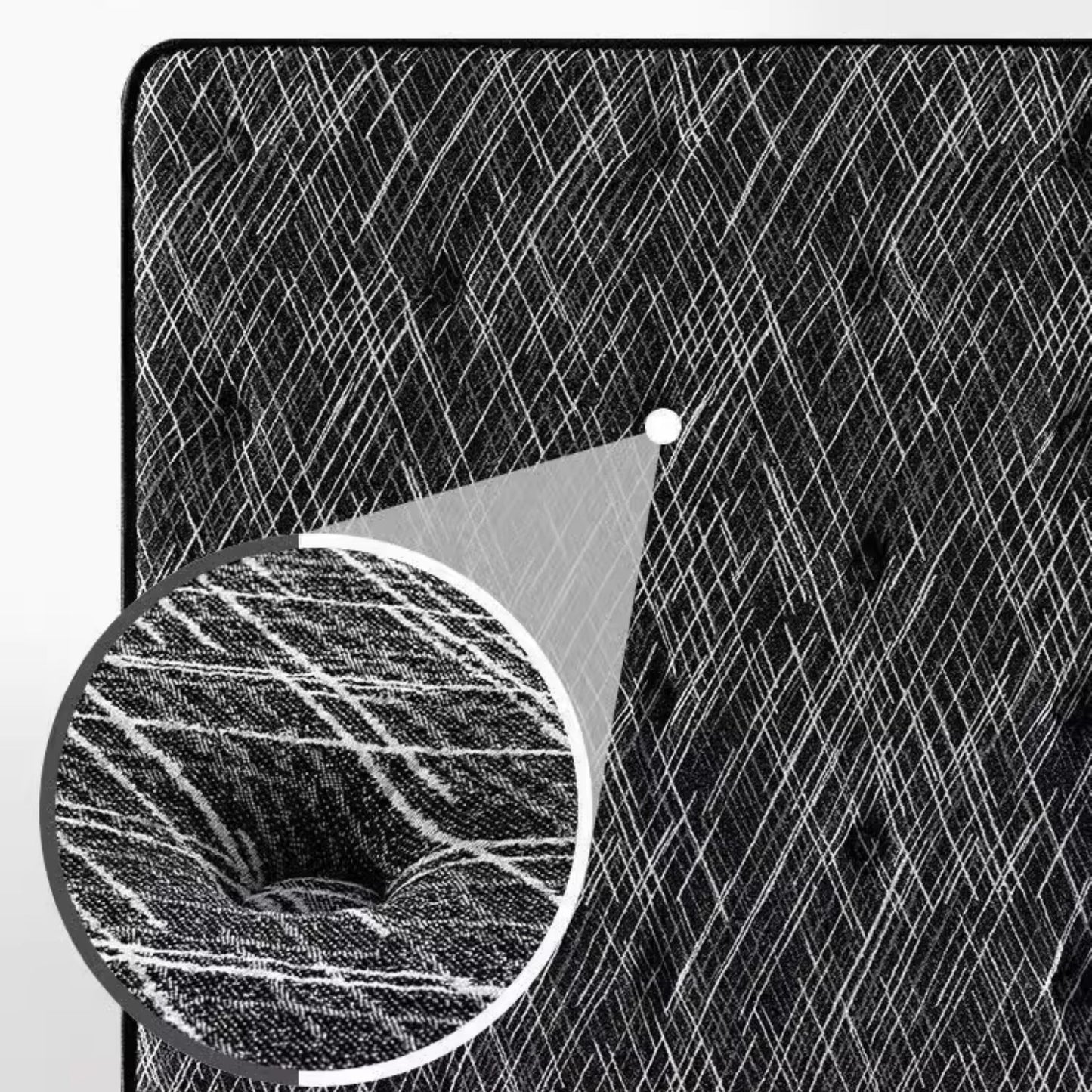 Textured black and white pattern of swan mattress with a close-up detail on a white background