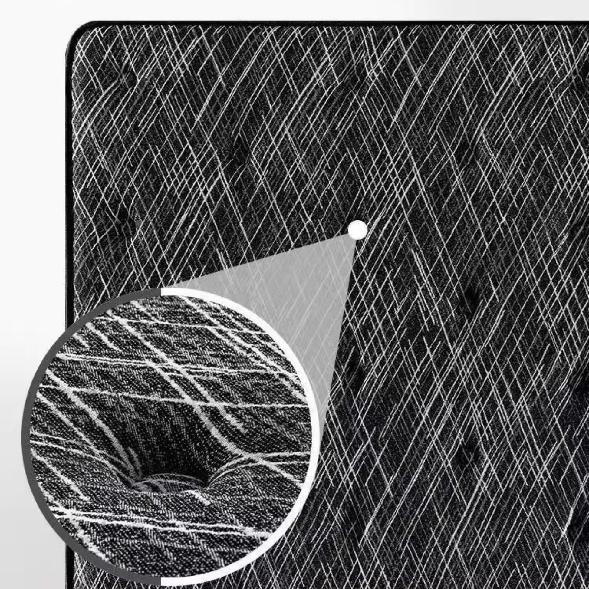 Textured black and white pattern of swan mattress with a close-up detail on a white background
