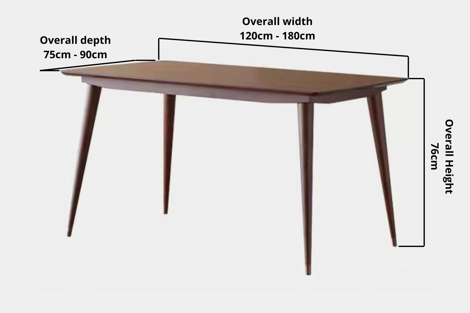 Key product dimensions such as depth, width and height for Tate Poplar Wood Dining Table