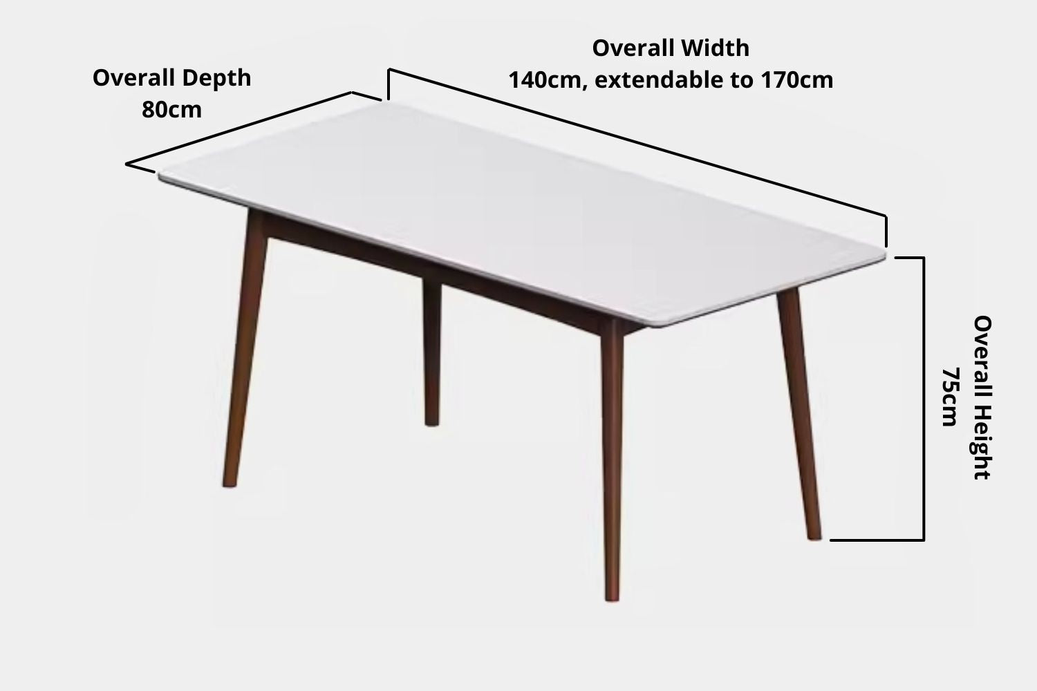 Key product dimensions such as depth, width and height for Tyler Extendable Sintered Stone Dining Table Set