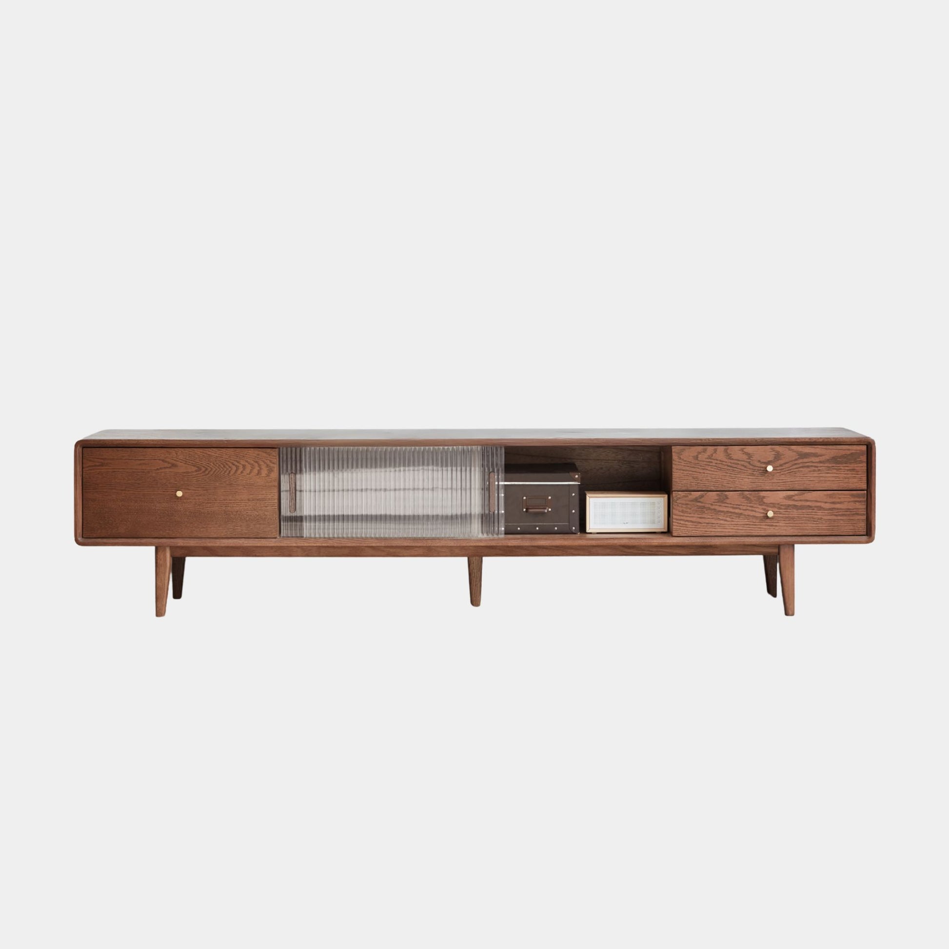 Taite oak wood tv console in walnut colour