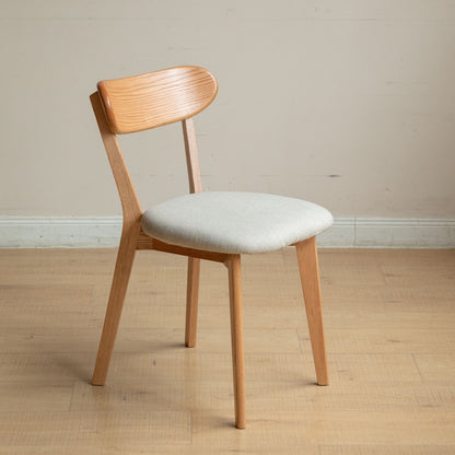 Tank oak wood fabric chair with natural wood finish and white fabric