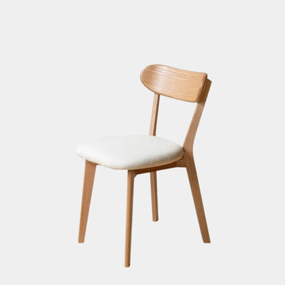 Tank oak wood fabric chair with natural wood finish and white fabric