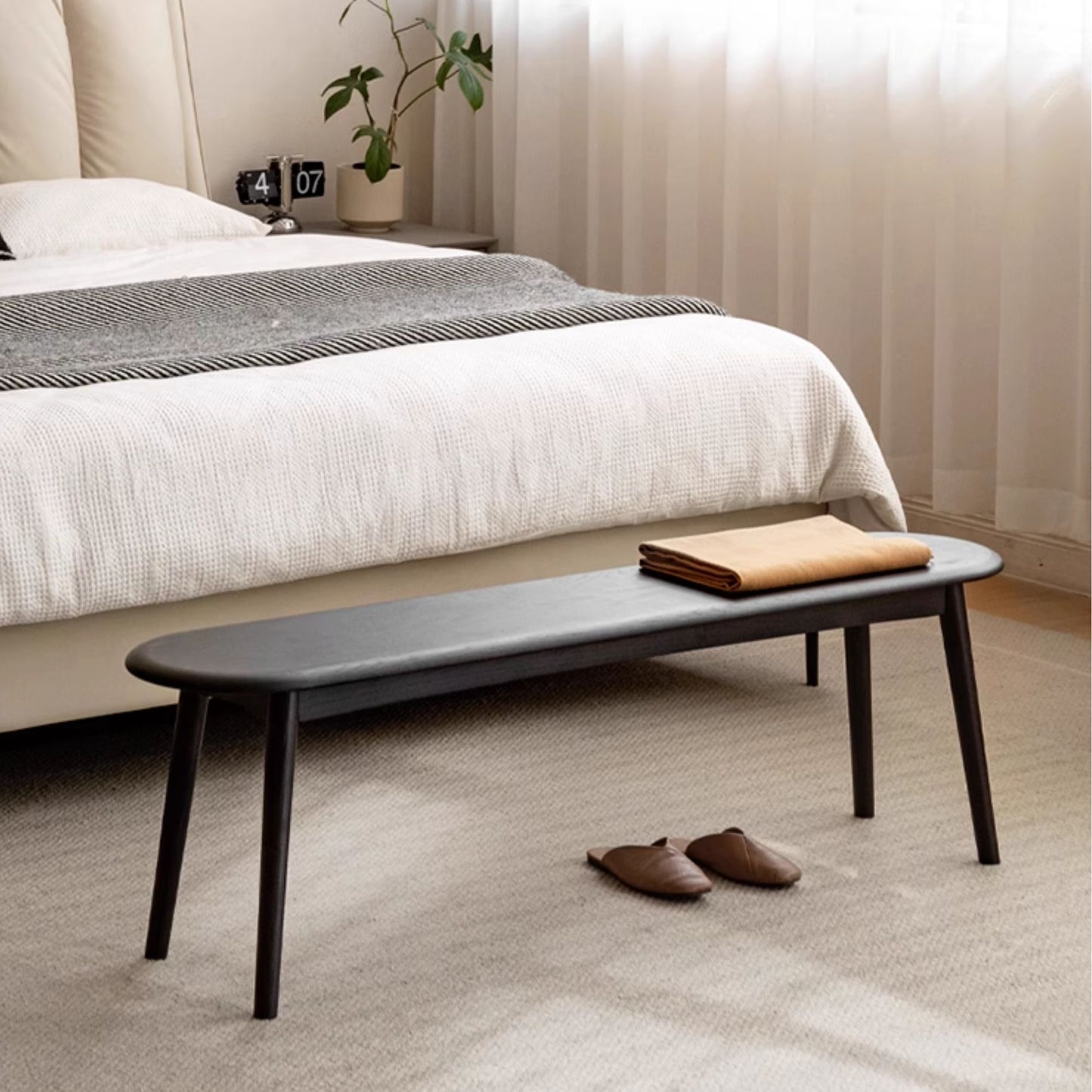 Tanya oak wood bench in black finish