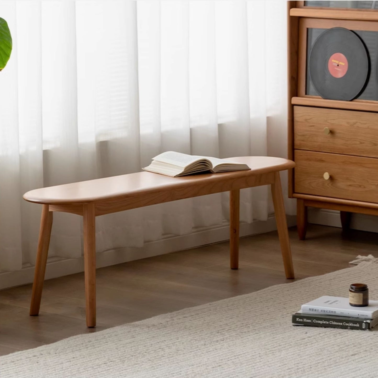 Tanya oak wood bench in natural wood finish