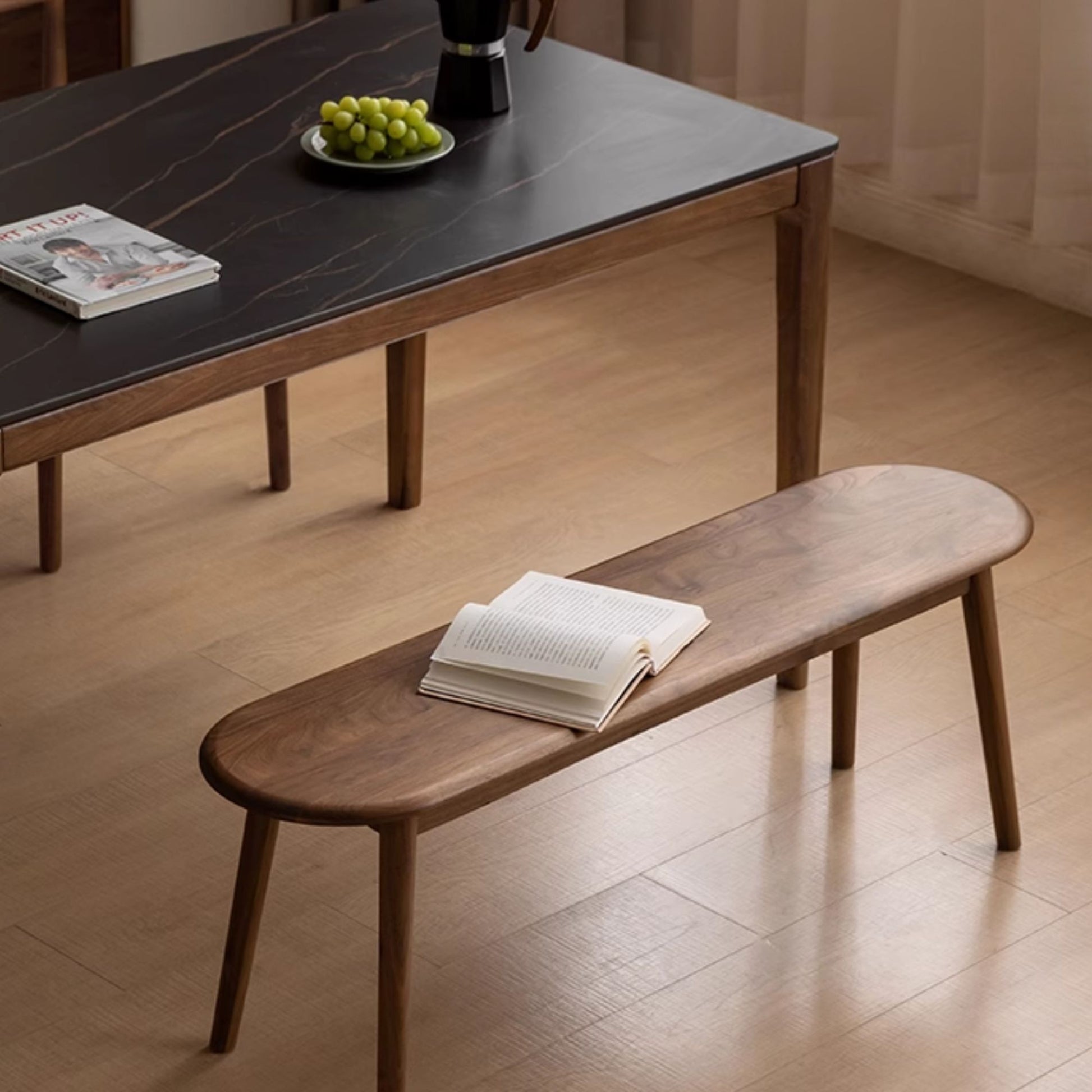 Tanya oak wood bench in walnut finish