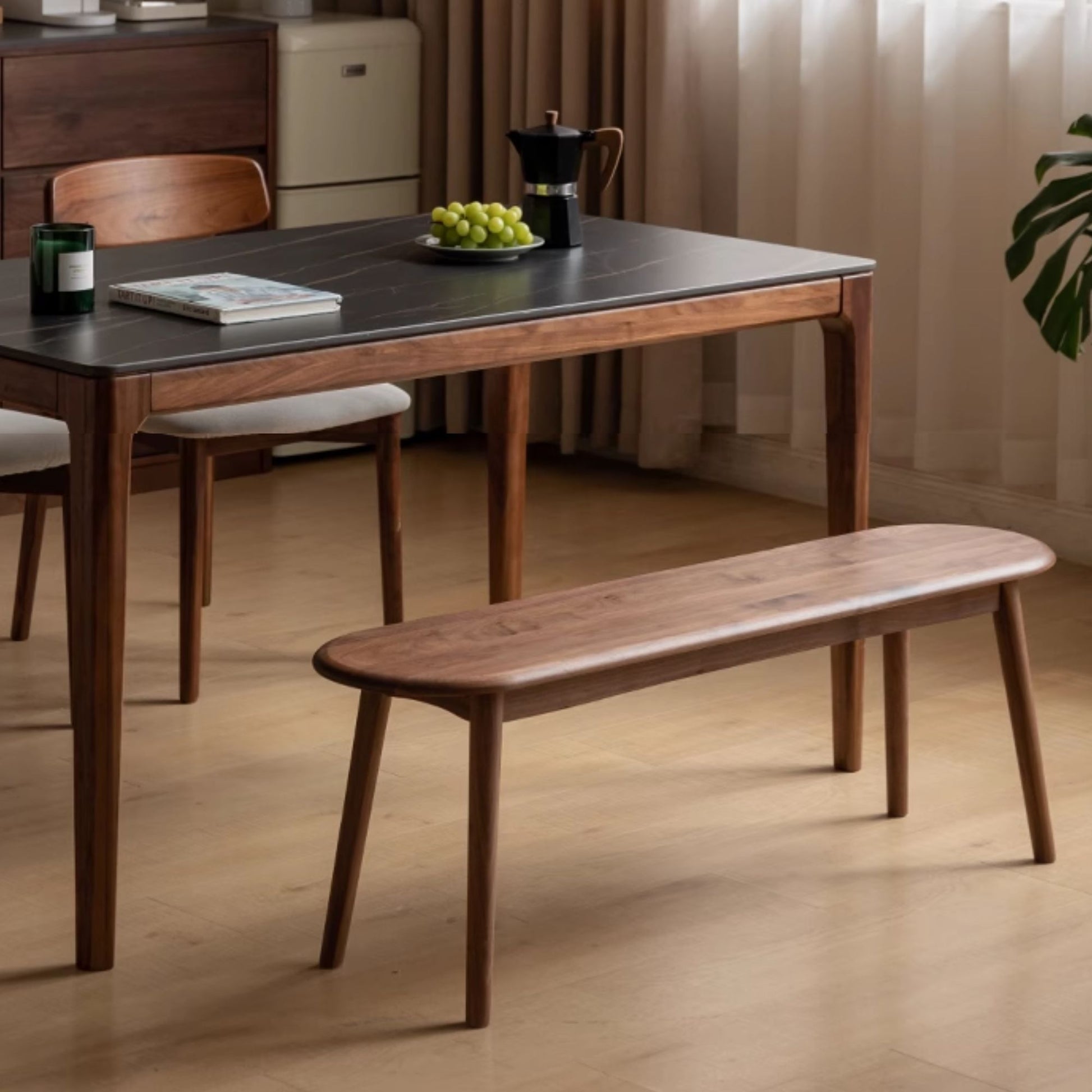 Tanya oak wood bench in walnut finish