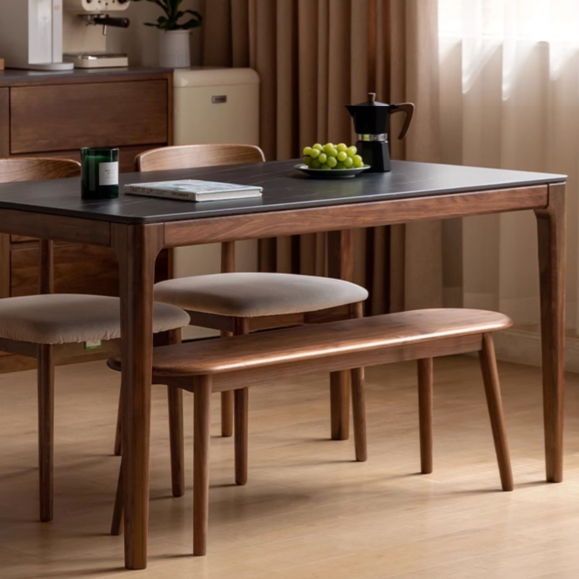 Tanya oak wood bench in walnut finish