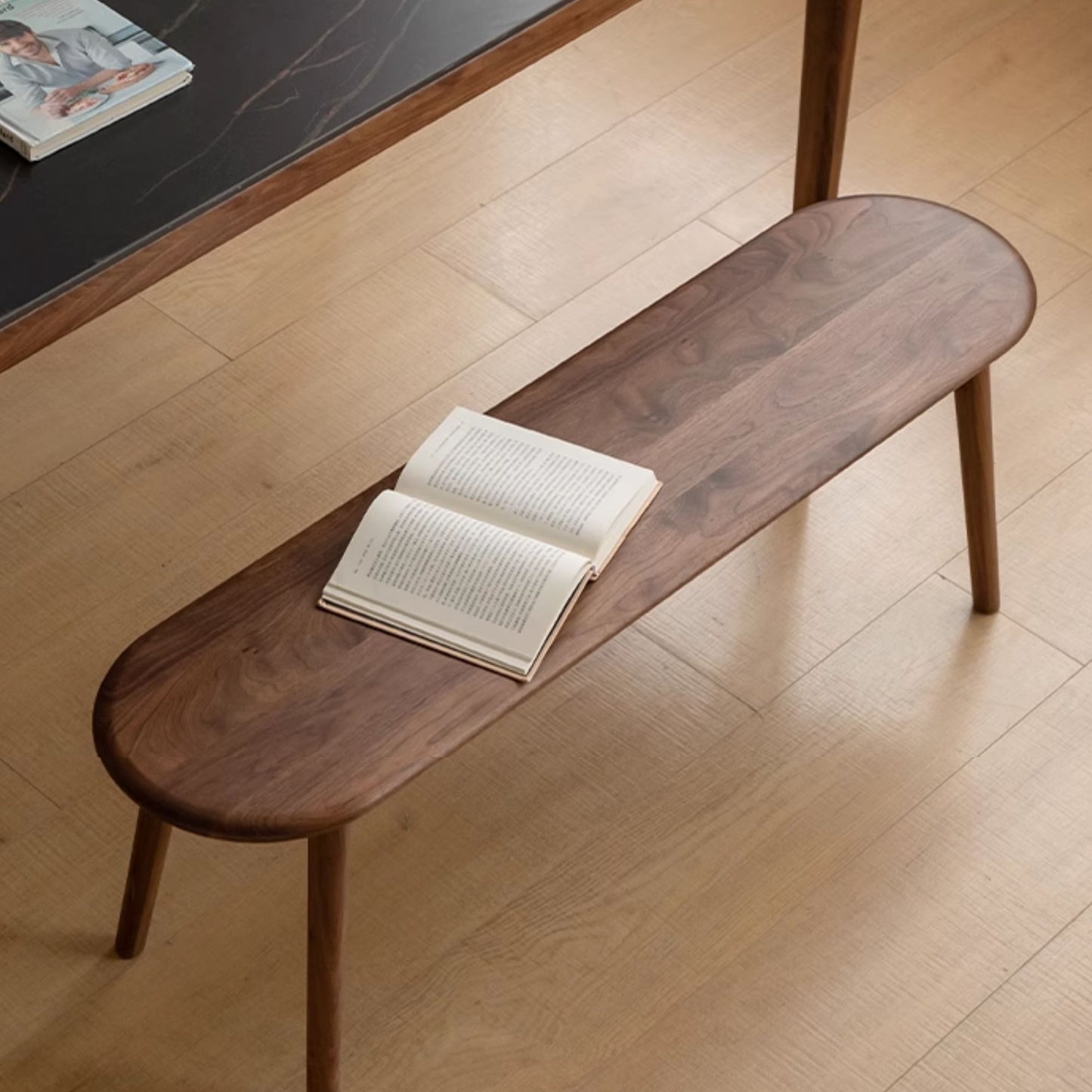 Tanya oak wood bench in walnut finish