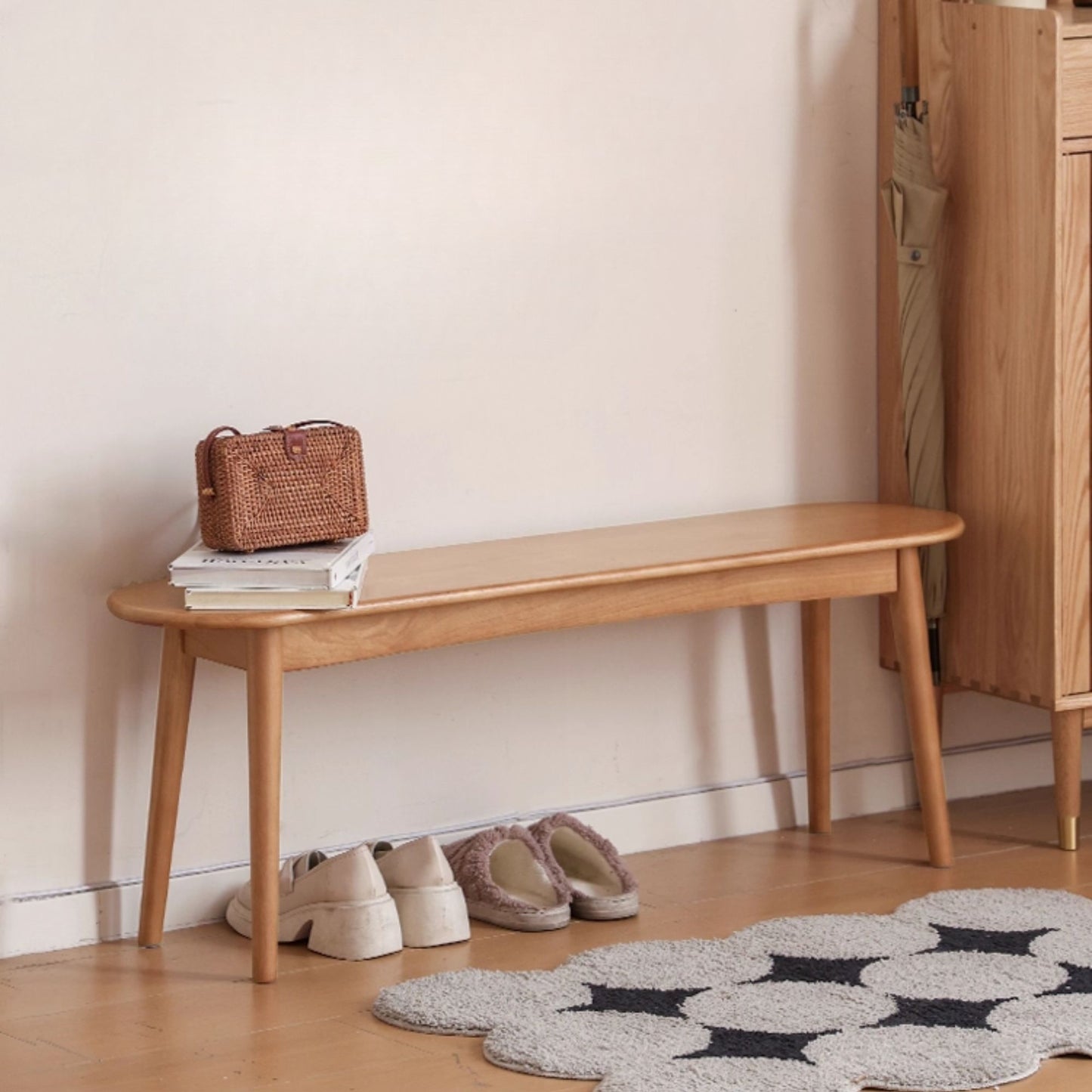Tanya rubberwood bench in natural wood finish