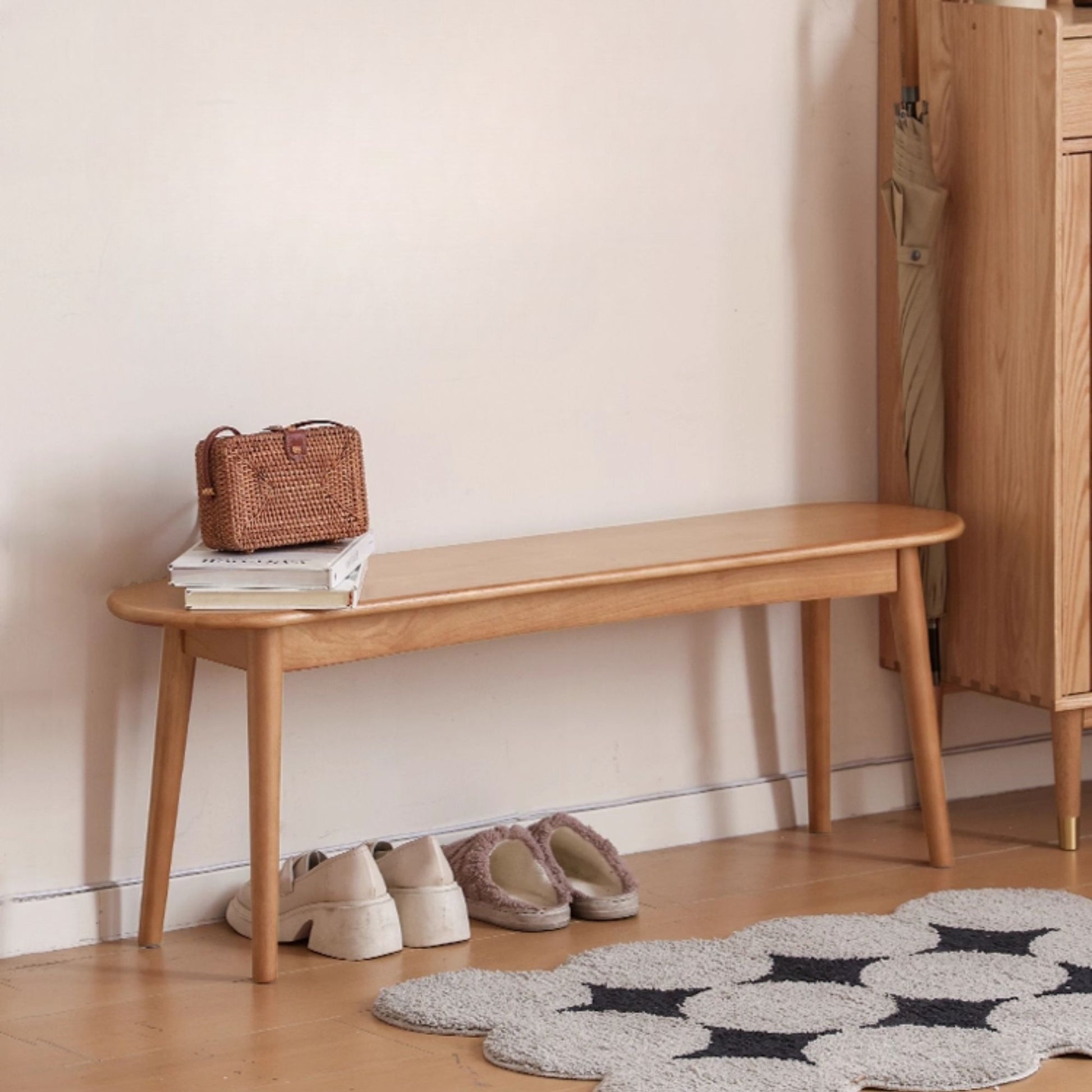 Tanya rubberwood bench in natural wood finish