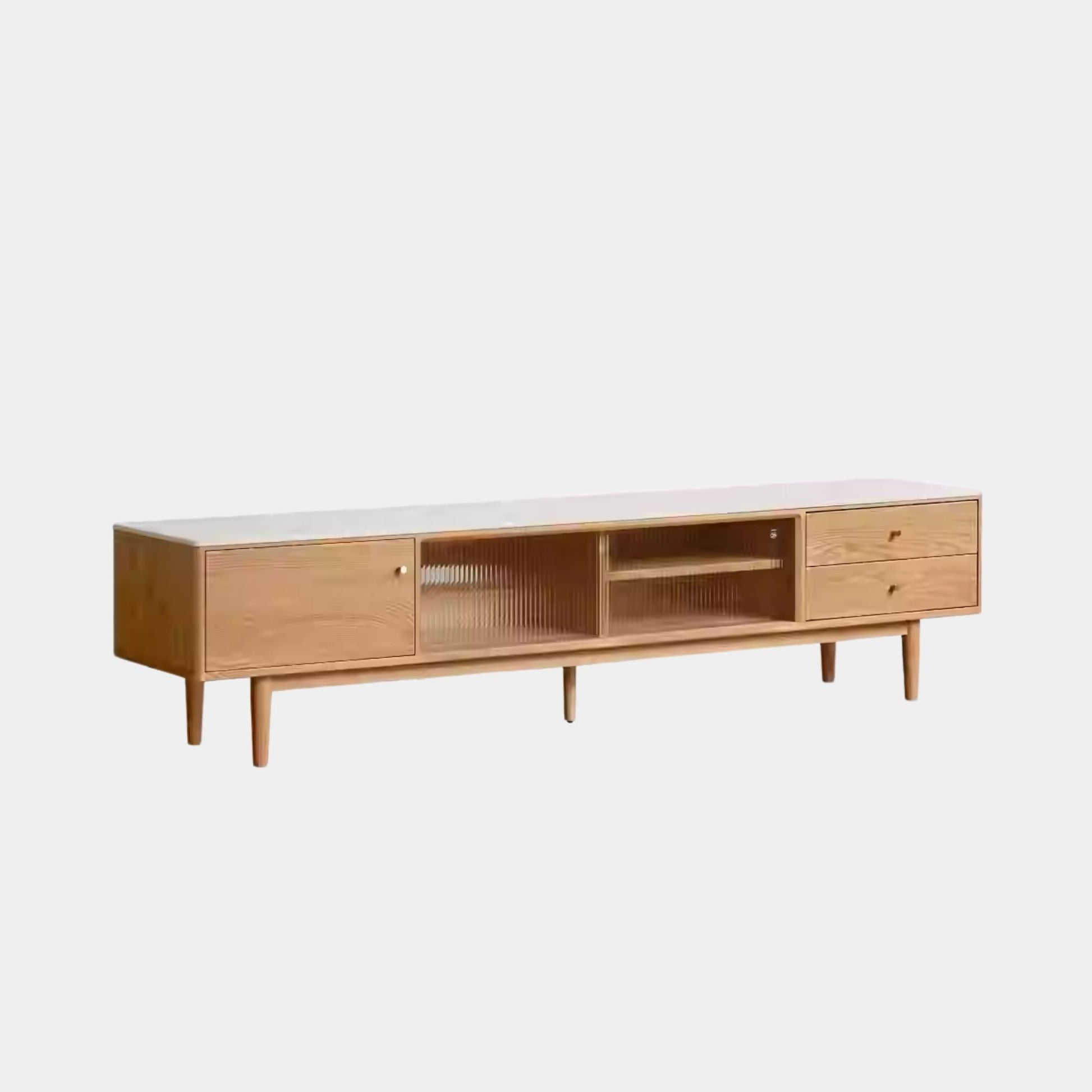 Tate oak wood sintered stone tv console in natural wood colour