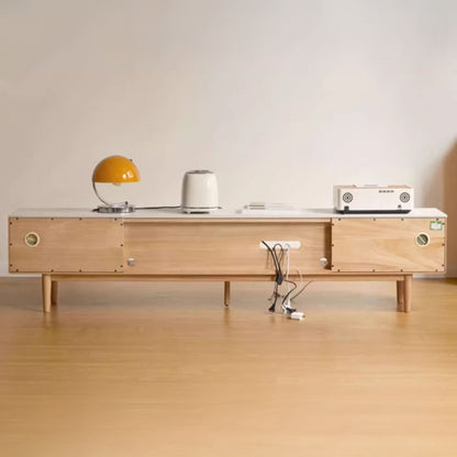 Tate oak wood sintered stone tv console in natural wood colour