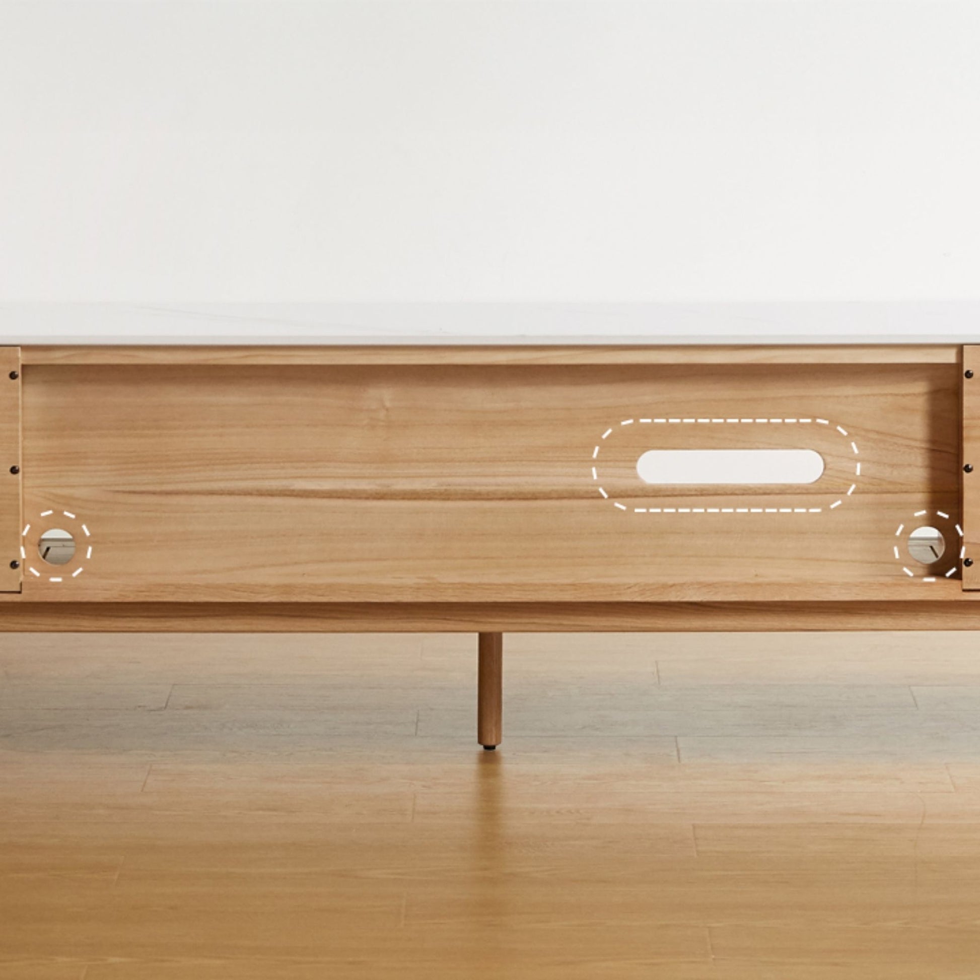 Tate oak wood sintered stone tv console in natural wood colour
