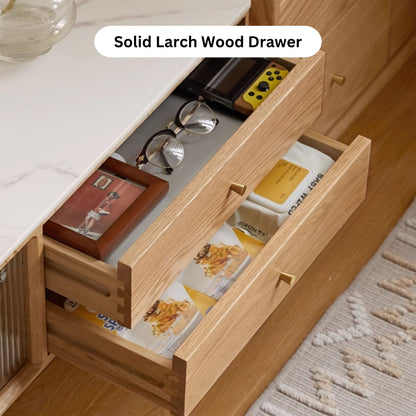 Tate oak wood sintered stone tv console in natural wood colour