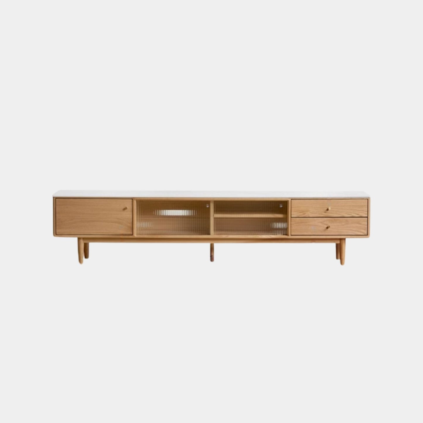 Tate oak wood sintered stone tv console in natural wood colour