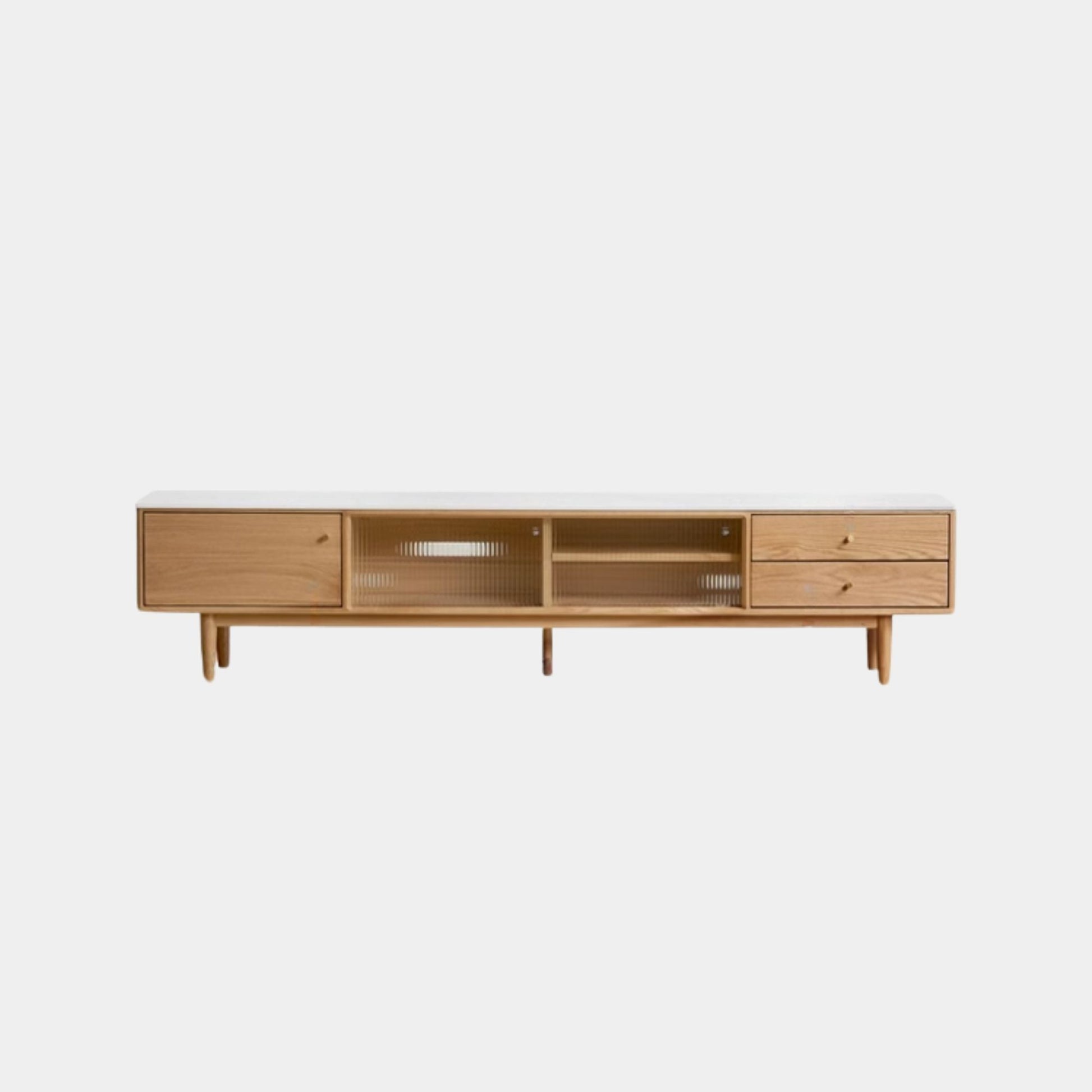 Tate oak wood sintered stone tv console in natural wood colour