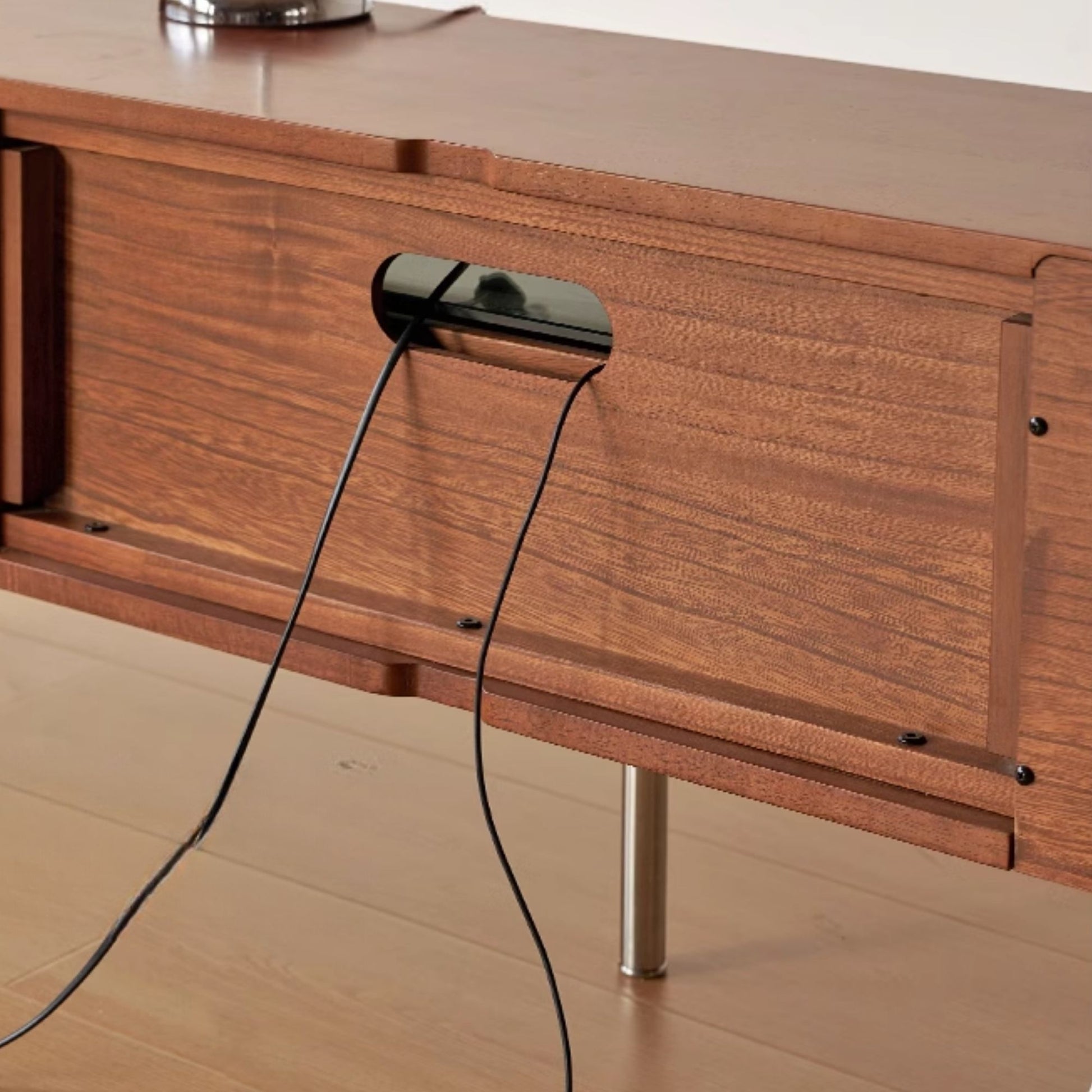 Taylar rubber wood TV console in walnut finish
