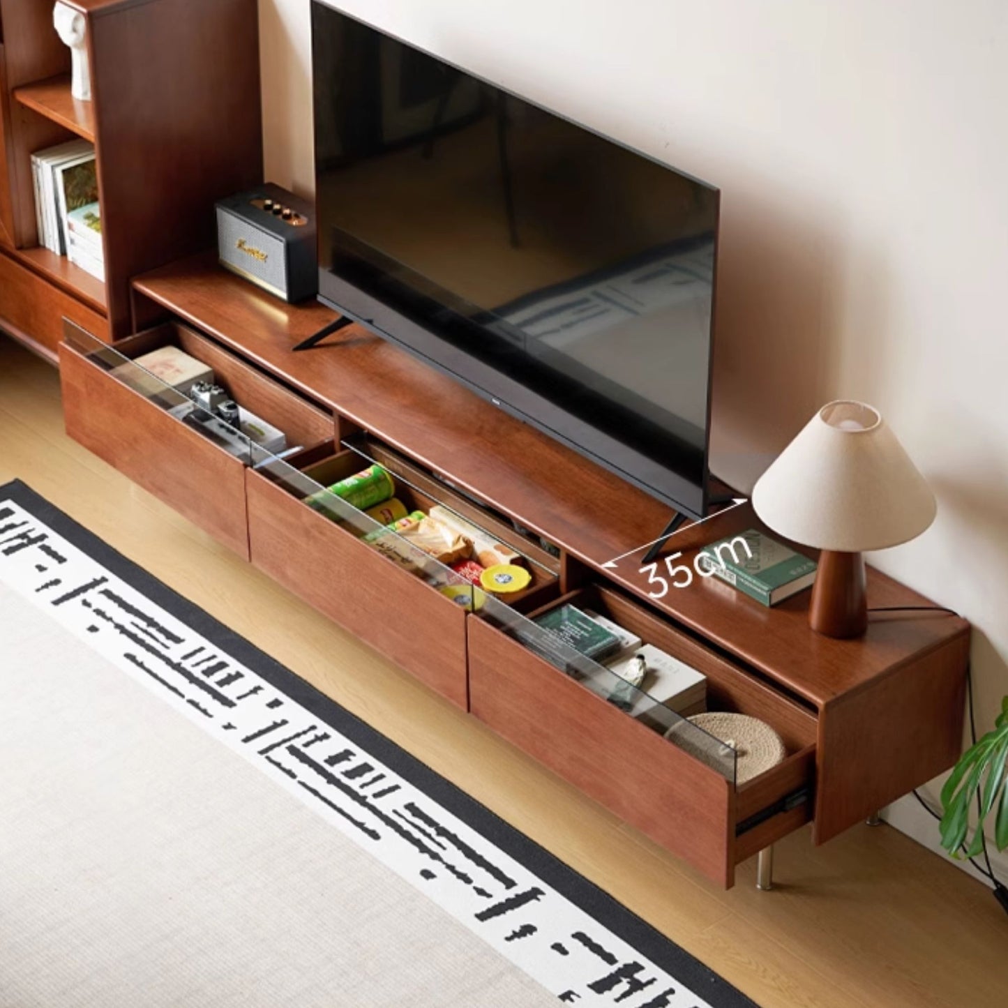 Taylar rubber wood TV console in walnut finish