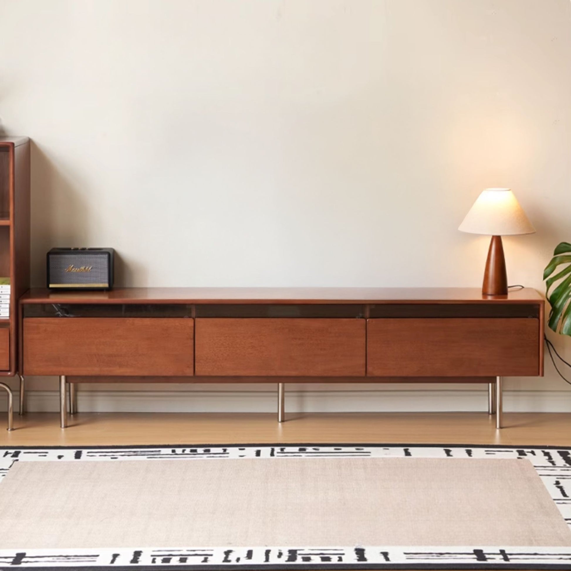 Taylar rubber wood TV console in walnut finish