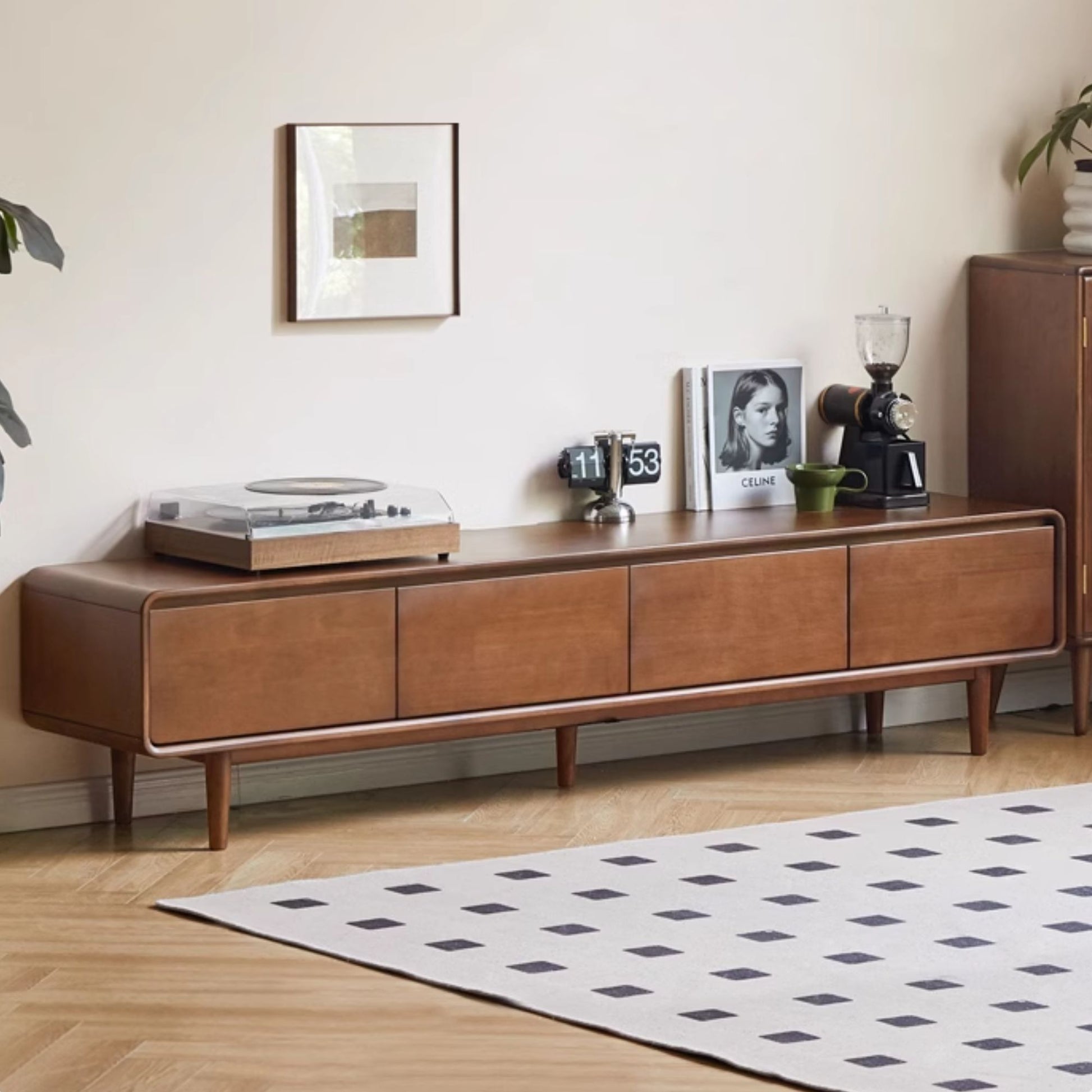 Teo rubberwood tv console in walnut finish