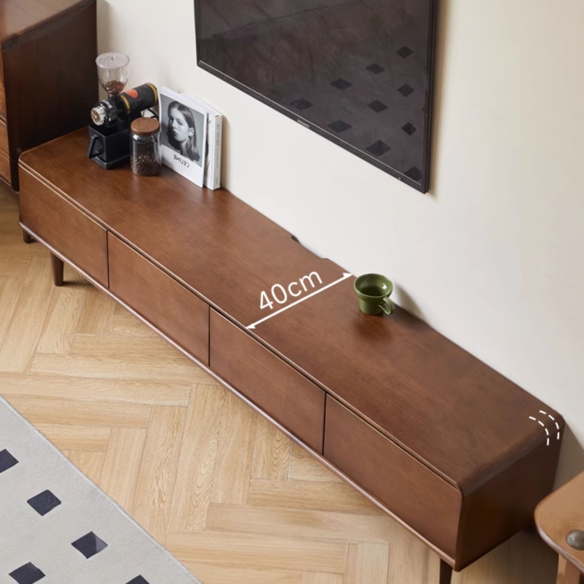 Teo rubberwood tv console in walnut finish