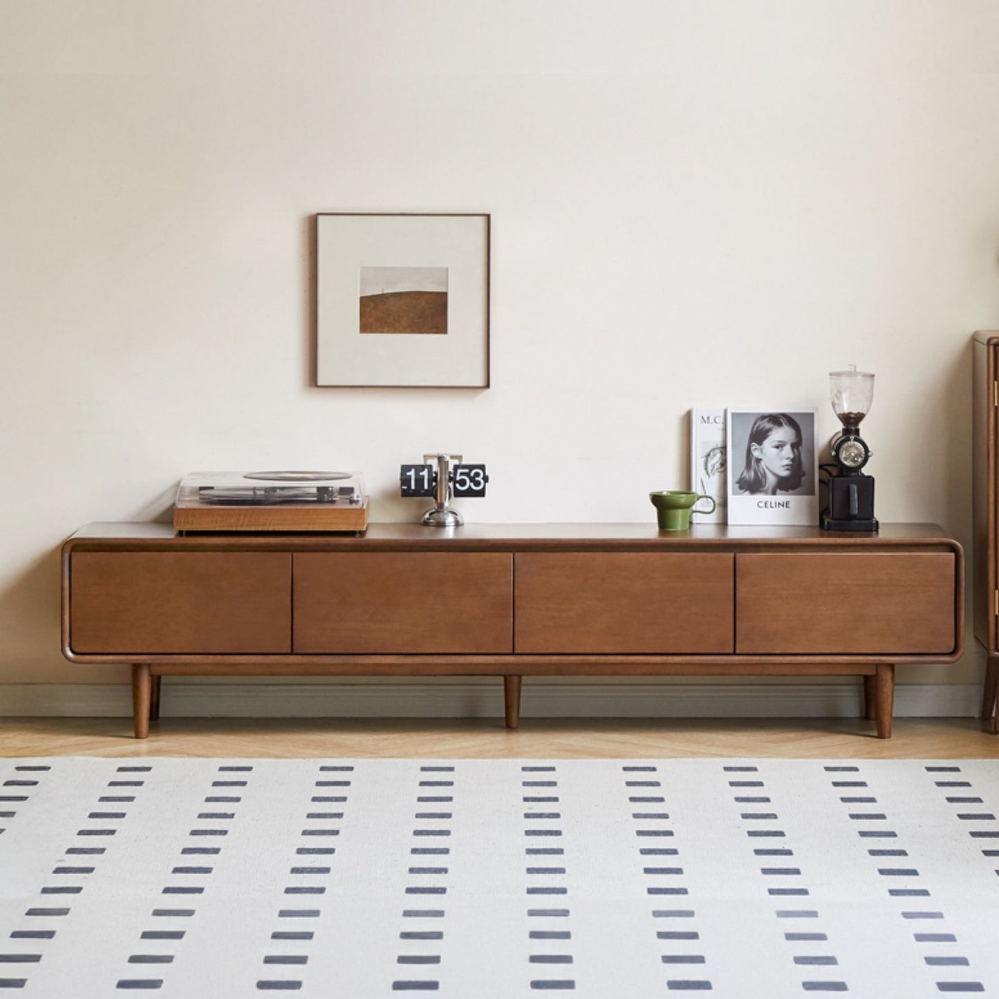 Teo rubberwood tv console in walnut finish