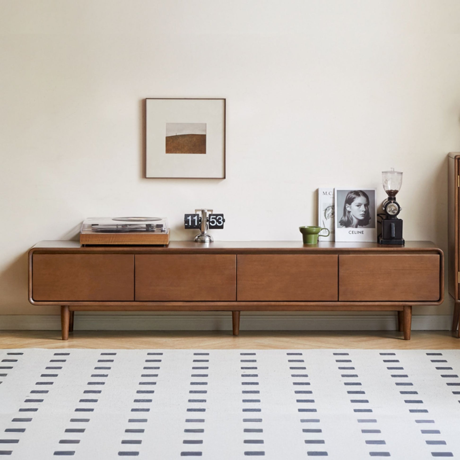 Teo rubberwood tv console in walnut finish