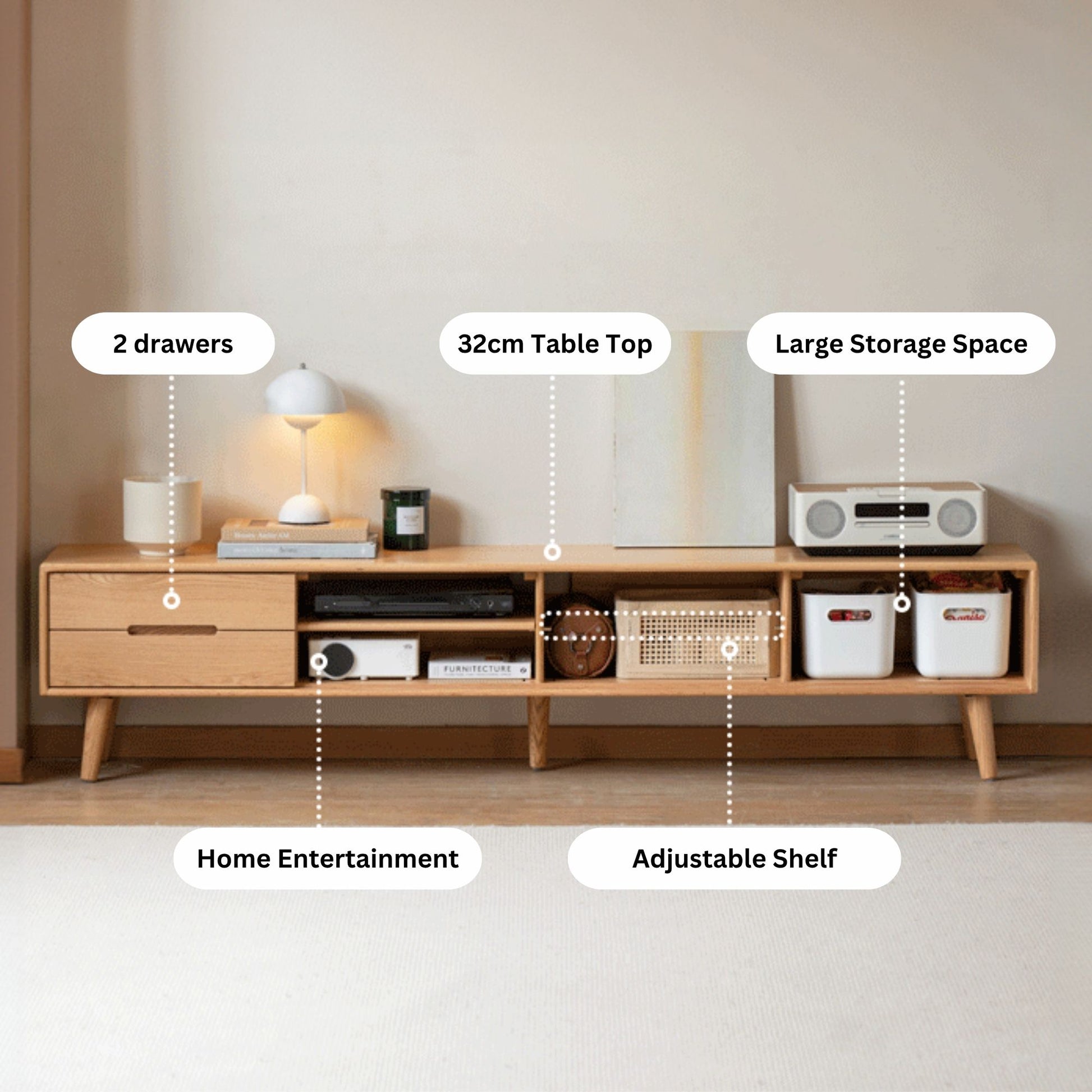 Tina natural wood colour oak wood TV console