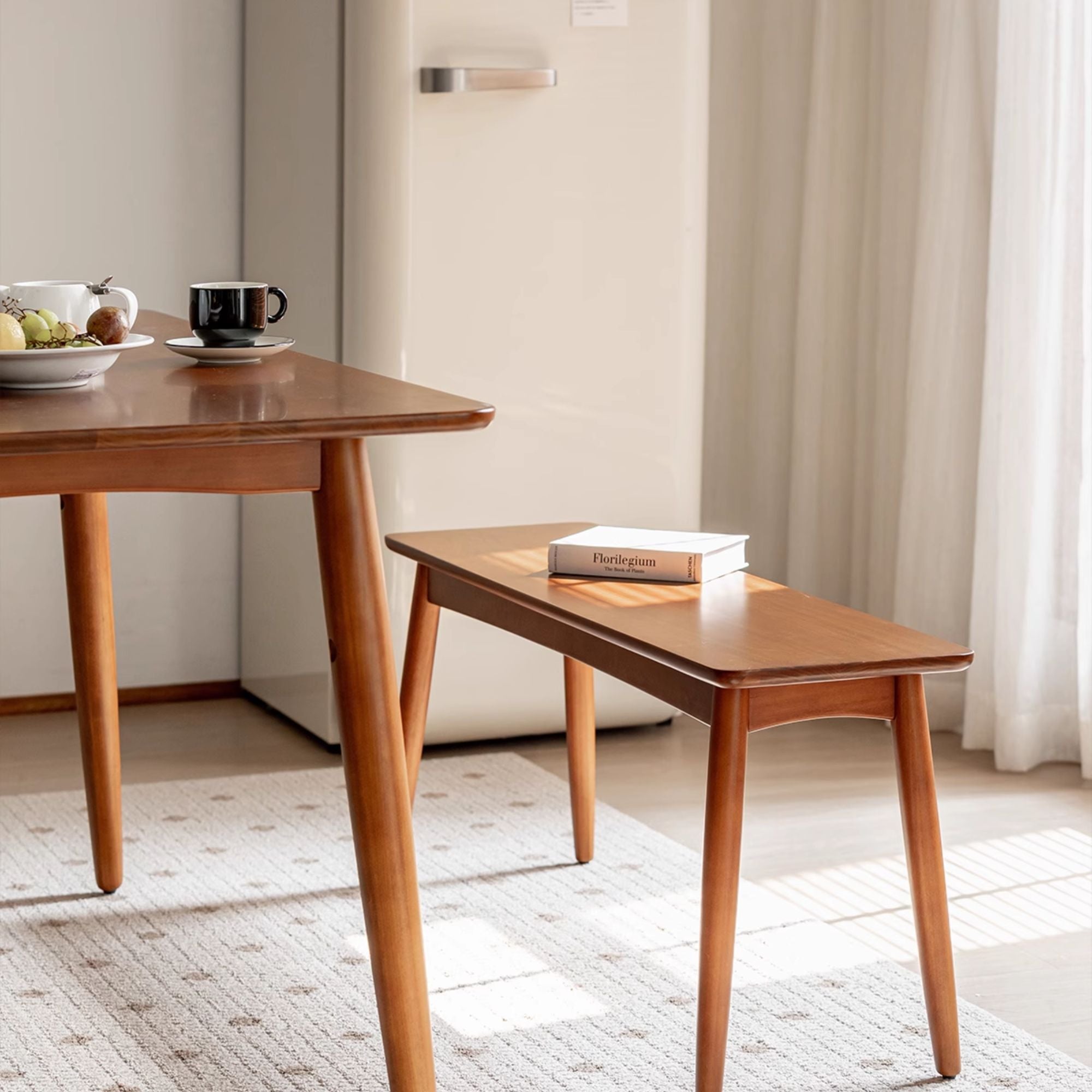〆1/31 WHITE_WOOD_BENCH #1 Modern Long Bench – Ash Wood & Faux Leather Light Walnut - Buy