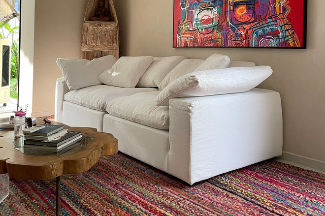 White fabric sample sofa